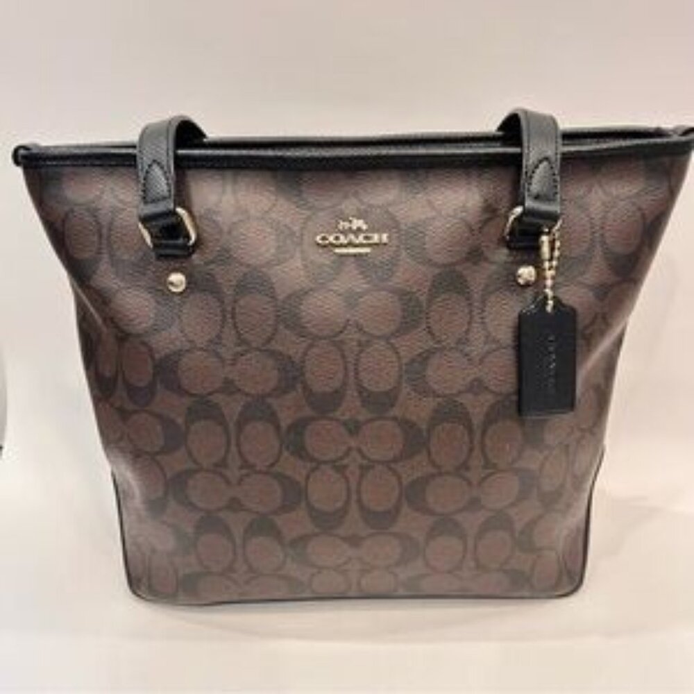 Nwot Coach City Zip Top Brown & Black Satchel Bag Purse m